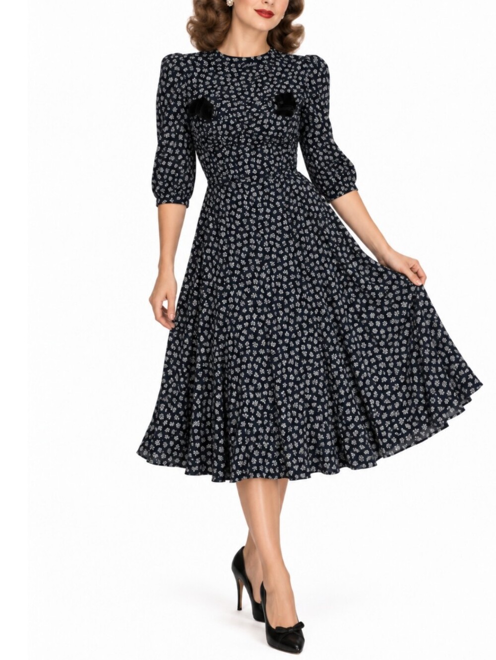 VTG B. Siegel Detroit 50s Floral Fit Flare Dress Size M Retro Pinup Rockabilly